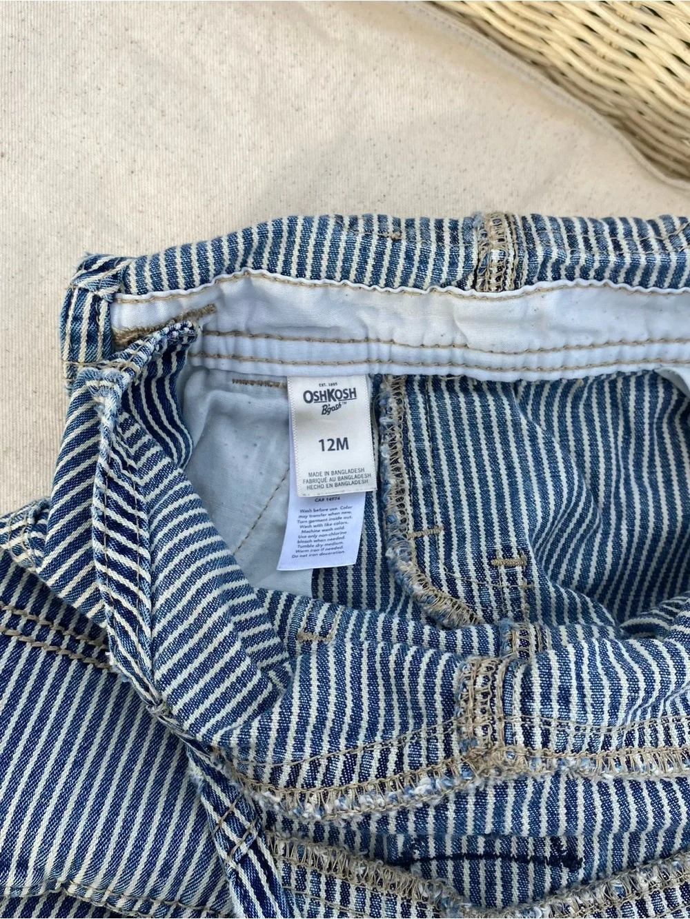 OshKosh B'gosh vintage blue railroad stripe bib overalls 12 months